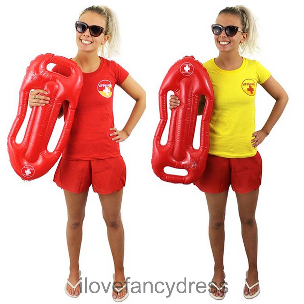 Ladies Lifeguard T Shirt Fancy Dress Costume Yellow Or Red Womens Hen Party Ebay